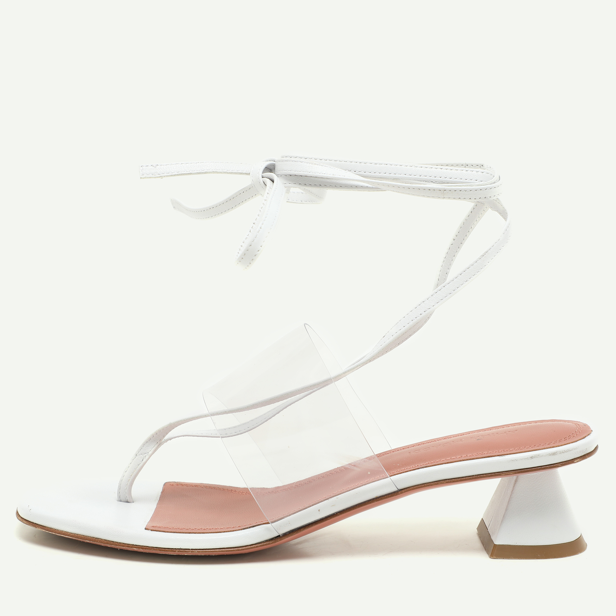 Amina Muaddi White Leather and PVC Zula Ankle Wrap Sandals Size 37.5, Sandals - Luxury Closet catalog