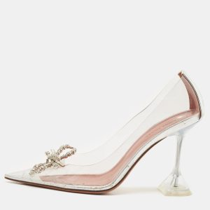 Amina Muaddi Transparent/Silver PVC and Leather Rosie Pointed Toe Pumps Size 38, Pumps - Luxury Closet catalog