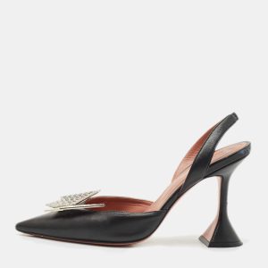 Amina Muaddi X Awge Black Leather Phoenix Slingback Pumps Size 37, Pumps - Luxury Closet catalog