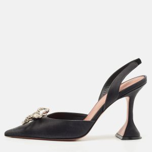 Amina Muaddi Black Satin Begum Crystal-Embellished Slingback Pumps Size 38, Pumps - Luxury Closet catalog