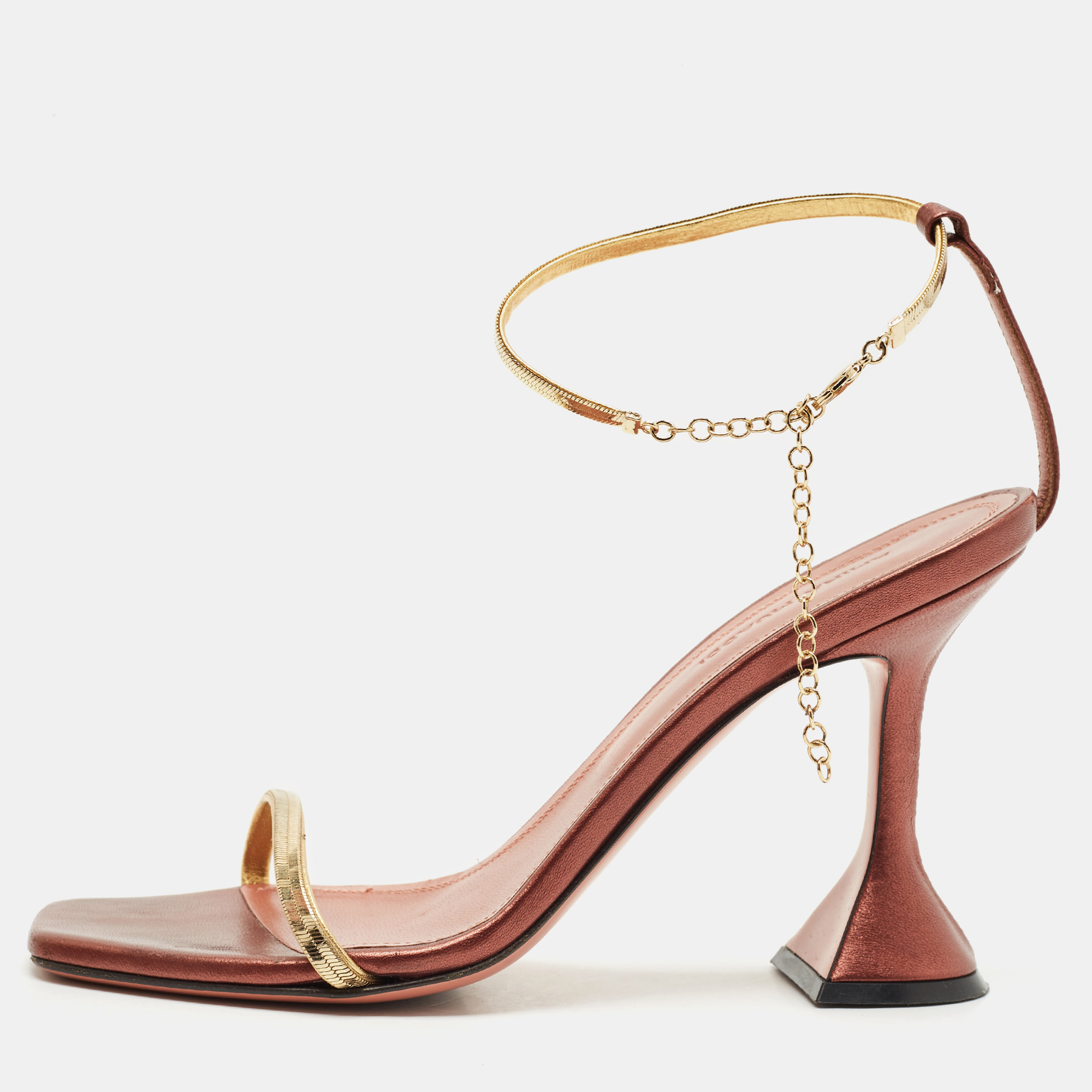 Amina Muaddi Pink/Gold Leather Gid Ankle Strap Sandals Size 36, Sandals - Luxury Closet catalog