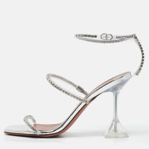 Amina Muaddi Silver Leather Glid Ankle Strap Sandals Size 36, Sandals - Luxury Closet catalog