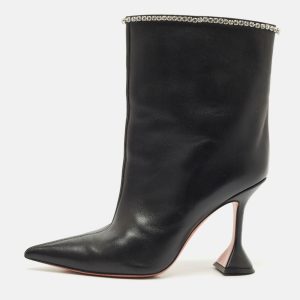 Amina Muaddi Black Leather Crystal Embellished Ankle Length Boots Size 41, Boots - Luxury Closet catalog