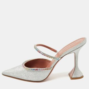 Amina Muaddi Silver Glitter Gilda Mules Size 41, Sandals - Luxury Closet catalog