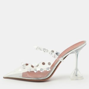 Amina Muaddi Transperent PVC Crystal Embellished Julia Mule Sandals Size 38.5, Sandals - Luxury Closet catalog