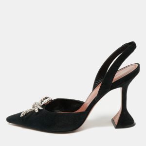 Amina Muaddi Black Suede Begum Crystal-Embellished Slingback Pumps Size 39, Pumps - Luxury Closet catalog