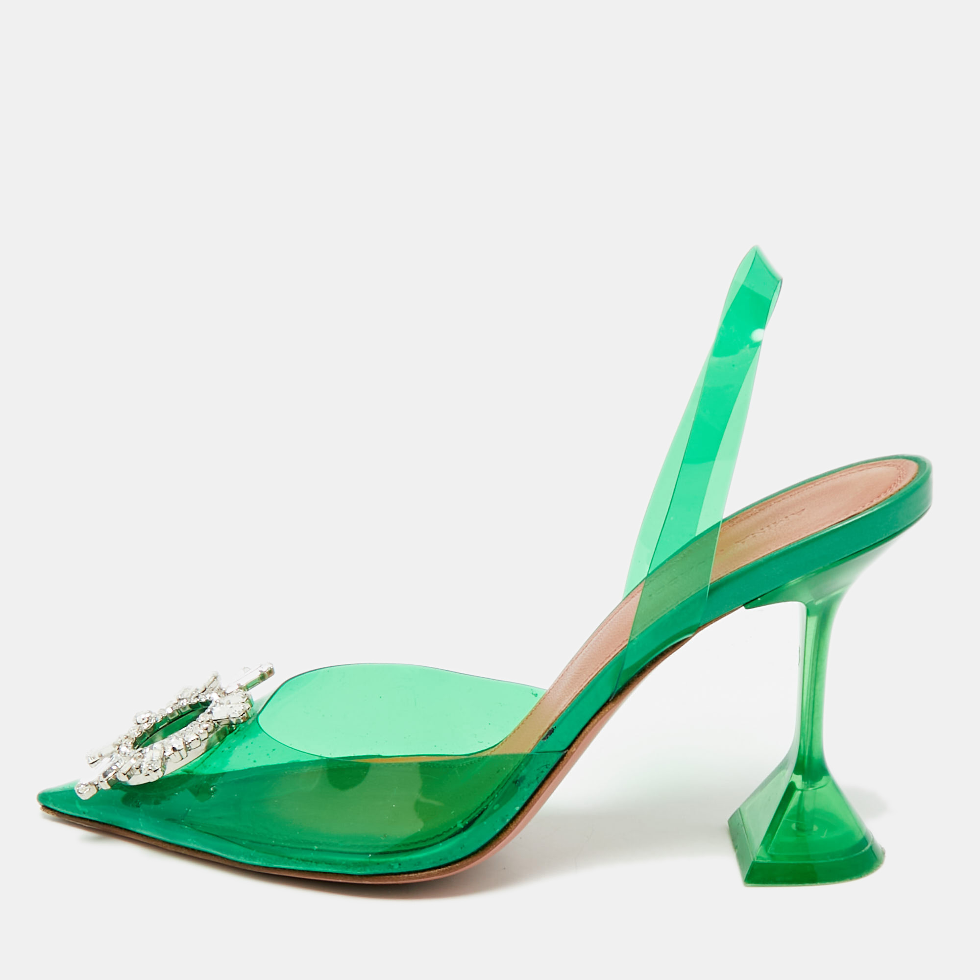 Amina Muaddi Green PVC Begum Crystal-Embellished Slingback Pumps Size 38.5, Pumps - Luxury Closet catalog