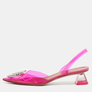 Amina Muaddi Pink  PVC Rosie Pointed Toe Slingback Pumps Size 37, Pumps - Luxury Closet catalog