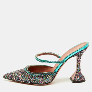 Amina Muaddi Multicolor Glitter Gilda Crystal Embellished Mules Size 38.5, Sandals - Luxury Closet catalog
