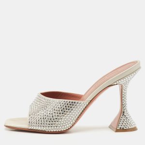 Amina Muaddi Sliver Satin lupita Slide Sandals Size 37.5, Sandals - Luxury Closet catalog