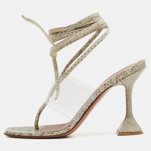 Amina Muaddi Brown/Beige Embossed Snakeskin and PVC Zula Sandals Size 40, Sandals - Luxury Closet catalog