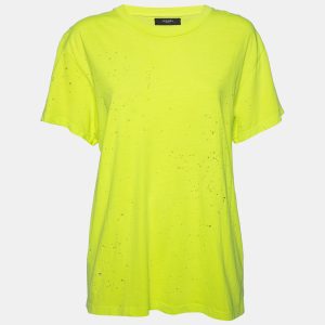 Amiri Neon Green Cotton Distressed Finish Crew Neck Short Sleeve Top S, Shirts & Tops - Luxury Closet catalog