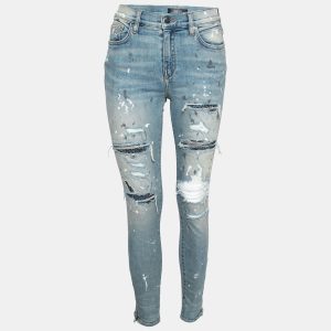 Amiri Blue Distressed Denim Crystal Embellished Inset Detail Skinny Jeans M, Jeans - Luxury Closet catalog