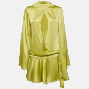 Amrhea Green Silk Satin Draped Mini Dress S, Dresses - Luxury Closet catalog