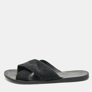 Ancient Greek Sandals Black Calf Hair Crisscross Flat Slides Size 40, Sandals - Luxury Closet catalog
