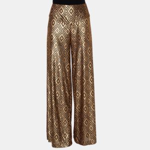 Anna Sui Gold Knitted Geometric Design High Waist Wide Leg Trouser M, Clothing - Luxury Closet catalog
