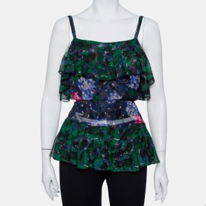 Anna Sui Multicolor Printed Silk Ruffled Sleeveless Top S, Shirts & Tops - Luxury Closet catalog