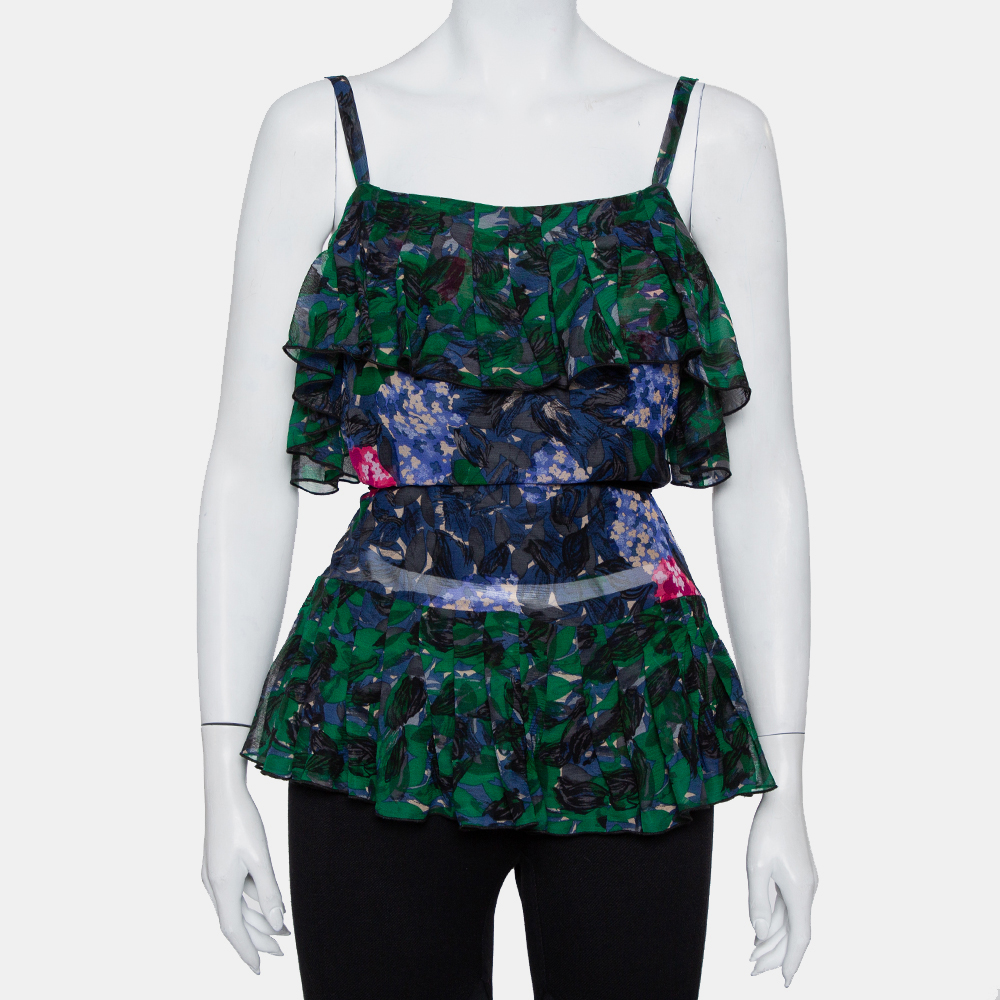 Anna Sui Multicolor Printed Silk Ruffled Sleeveless Top S, Shirts & Tops - Luxury Closet catalog
