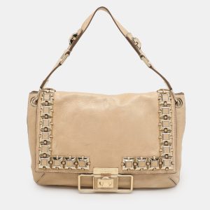 Anya Hindmarch Beige Leather Studded Flap Top Handle Bag, Shoulder Bags - Luxury Closet catalog