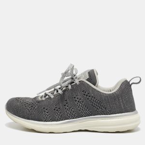 APL Silver/Grey Knit Fabric Runner Lace Up Sneakers Size 37, Athletic Shoes & Sneakers - Luxury Closet catalog
