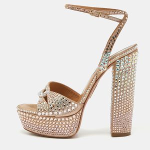 Aquazzura Rose Gold Crystal Embellished Leather Sinner Sandals Size 39, Sandals - Luxury Closet catalog