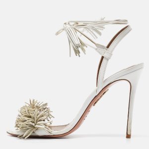 Aquazzura White Leather Wild Thing Ankle Tie Sandals Size 39, Sandals - Luxury Closet catalog