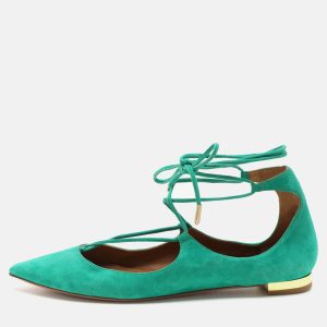 Aquazzura Green Suede Christy Ankle Wrap Flats Size 36.5, Flats - Luxury Closet catalog