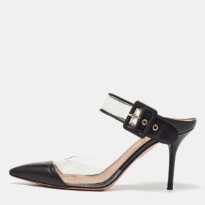 Aquazzura Black Leather and PVC Optic Buckle Pointed Toe Mules Size 39, Sandals - Luxury Closet catalog