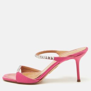 Aquazzura Pink Satin Crystal Embellished Diamante Slide Sandals Size 35, Sandals - Luxury Closet catalog