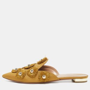Aquazzura Yellow Fabric Sunflower Pointed Toe Flat Mules Size 38, Sandals - Luxury Closet catalog