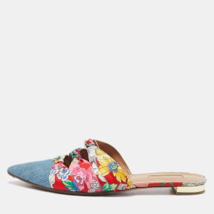 Aquazzura Multicolor Floral Fabric and Denim Mondaine Flat Mules Size 39, Flats - Luxury Closet catalog