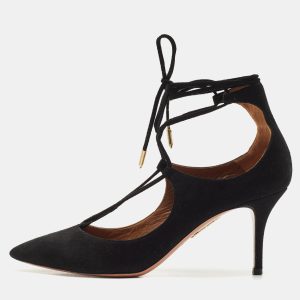 Aquazzura Black Suede Christy Pointed Toe Ankle Wrap Pumps Size 37, Pumps - Luxury Closet catalog