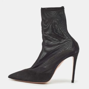 Aquazzura Black Mesh and Suede Pointed Toe Hot Stuff Ankle Booties Size 37, Boots - Luxury Closet catalog