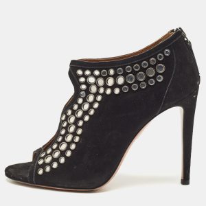 Aquazzura Black Suede Embellished Peep Toe Booties Size 37, Boots - Luxury Closet catalog