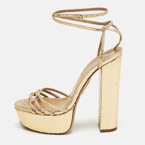 Aquazzura Gold Python Effect Leather Platform Ankle Strap Sandals Size 36, Sandals - Luxury Closet catalog