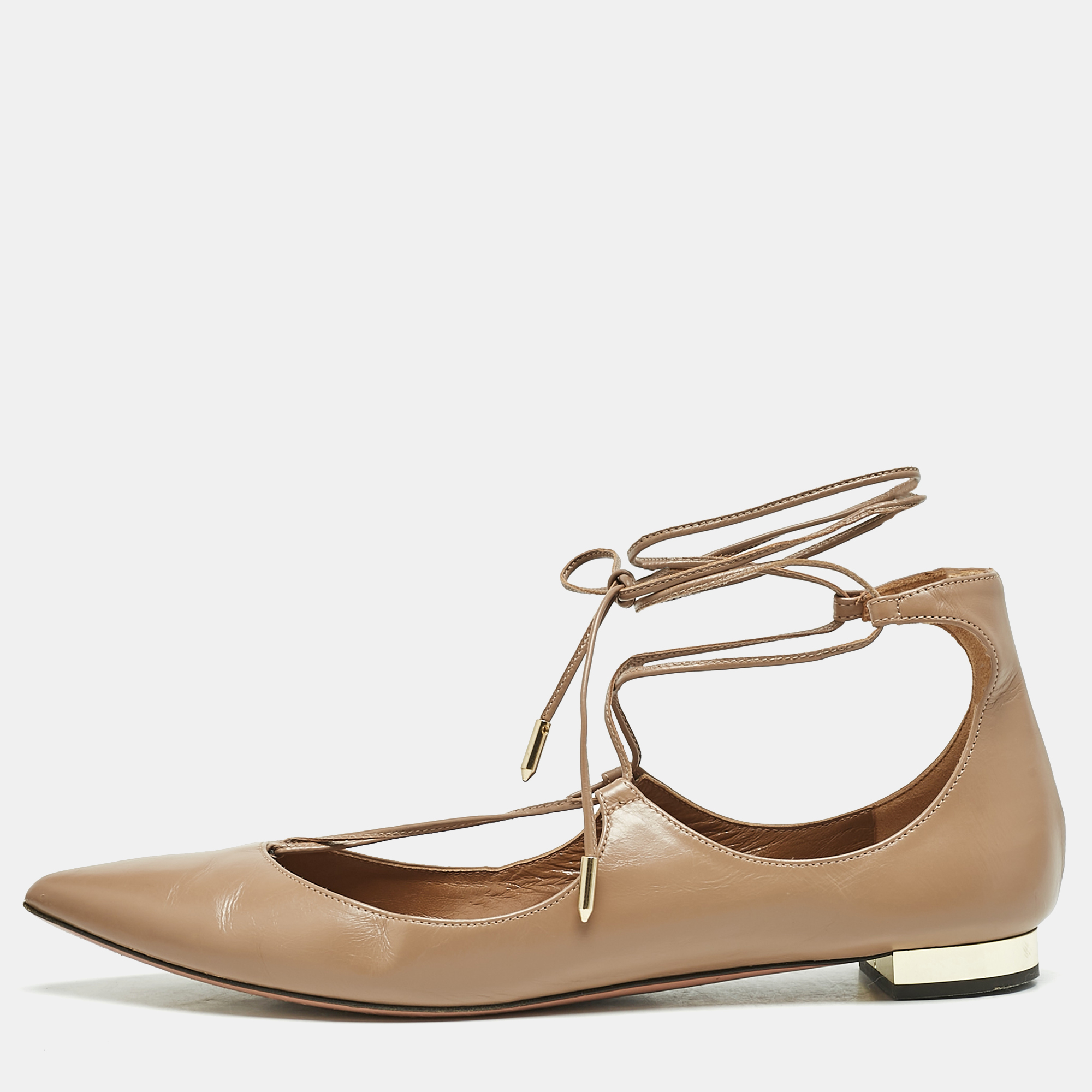 Aquazzura Beige Leather Christy Ankle Wrap Ballet Flats Size 40, Flats - Luxury Closet catalog