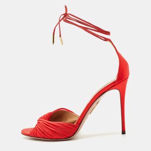 Aquazzura Red Satin Bellini Beauty Ankle Strap Sandals Size 39, Sandals - Luxury Closet catalog