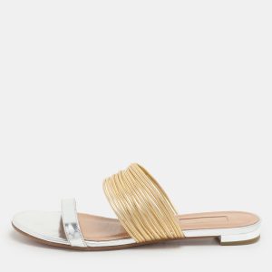 Aquazzura Silver/Gold Leather Rendez Vous Flat Slides Size 37, Flats - Luxury Closet catalog