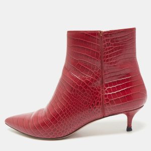 Aquazzura Burgundy Croc Embossed Leather Quant Ankle Length Boots Size 41, Boots - Luxury Closet catalog