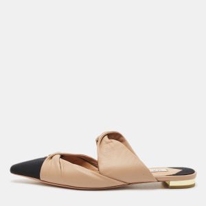 Aquazzura Beige/Black Leather and Fabric Twist Cap Toe Mules Size 35, Sandals - Luxury Closet catalog