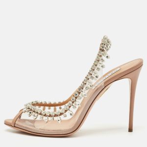Aquazzura Beige Leather and PVC Temptation Slingback Sandals Size 41, Sandals - Luxury Closet catalog