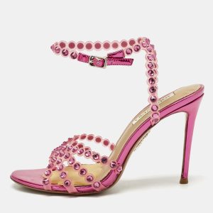 Aquazzura Pink PVC Love Struck Embellished Ankle Strap Sandals Size 39, Sandals - Luxury Closet catalog