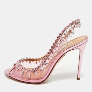 Aquazzura Rose Pink Leather and PVC Temptation Slingback Pumps Size 38, Pumps - Luxury Closet catalog