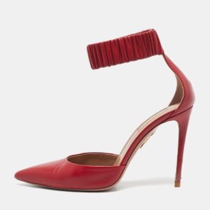 Aquazzura Red Leather Ankle Cuff Pointed Toe Sandals Size 38.5, Sandals - Luxury Closet catalog