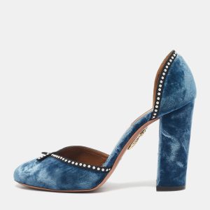 Aquazzura Blue Velvet Embellishment Block Heel D'orsay Pumps Size 37, Pumps - Luxury Closet catalog