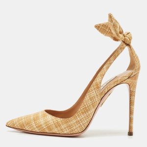 Aquazzura Beige Woven Raffia Bow Tie Pumps Size 35, Pumps - Luxury Closet catalog