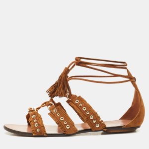 Aquazzura Brown Suede Studded Tulum Flat Sandals Size 37, Sandals - Luxury Closet catalog