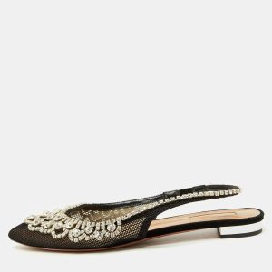 Aquazzura Black Mesh Crystal Embellished Marahani Slingback Flats Size 38, Flats - Luxury Closet catalog