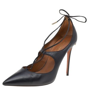 Aquazzura Black Leather Christy Lace Ankle Wrap Pumps Size 38.5, Pumps - Luxury Closet catalog