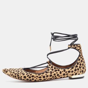 Aquazzura Two Tone Leopard Print Calf Hair Sunshine Ankle Tie Flats Size 35, Flats - Luxury Closet catalog